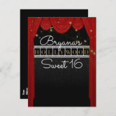 Red HOLLYWOOD Gardinen & Gold Party Save the Date Ankündigungspostkarte (Vorne/Hinten)