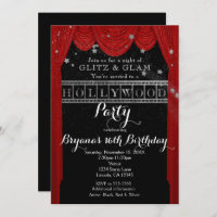 Red HOLLYWOOD Gardinen & Silver Party Einladungen