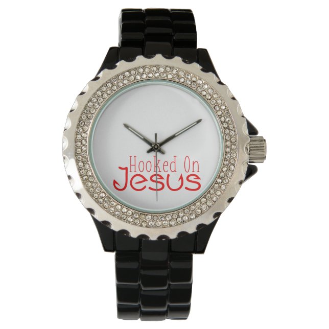 Red Hookon auf Jesus Black Kristall Watch Armbanduhr (Vorderseite)