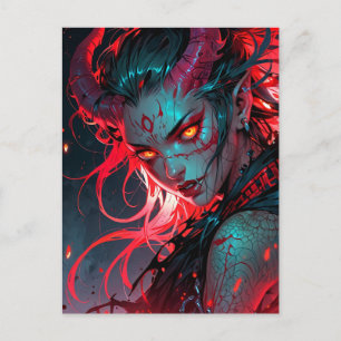 Red Horned Anime Girl Postkarte