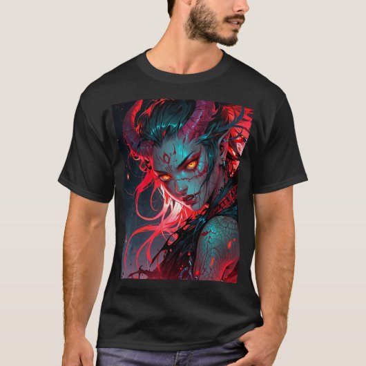 Red Horned Anime Girl T-Shirt (Vorderseite)