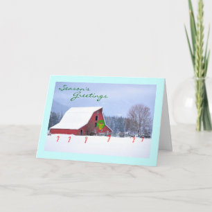 Red Horse Barn in Winter, Seasons Greetings Feiertagskarte