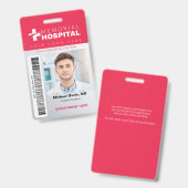 Red Hospital ID Abzeichen mit Foto und Strichcode Ausweis (Vorder- & Rückseite)
