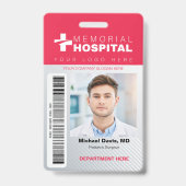 Red Hospital ID Abzeichen mit Foto und Strichcode Ausweis (Vorderseite)