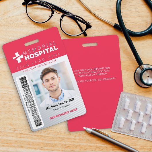 Red Hospital ID Abzeichen mit Foto und Strichcode Ausweis