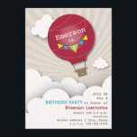 Red Hot Air Balloon und Clouds Kids' Geburtstag Einladung<br><div class="desc">Eine Geburtstagseinladung mit einer Illustration eines roten Heißluftballons,  Wolken und Sonnenbrust.  Personalisieren Sie den Text.</div>