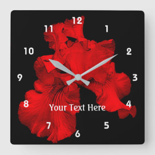 Red Hot Bearded Iris Flower Quadratische Wanduhr