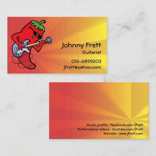 Red Hot Chili Gitarrist Visitenkarte (Vorne/Hinten)