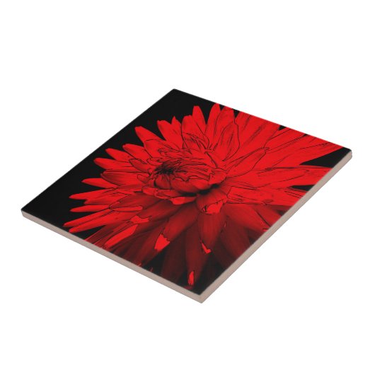 Red Hot Dahlia Floral Art Tile Fliese (Seite)