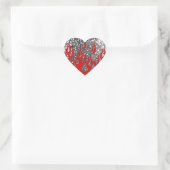 Red Hot Flames auf Silver Glitzer Look Herz-Aufkleber (Tasche)