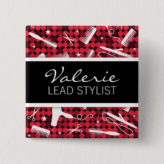 Red Hot Glam Hair Salon Name Abzeichen Button (Vorderseite)