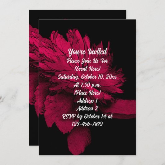 Red Hot Peak auf Black Floral Party Einladung (Vorne/Hinten)