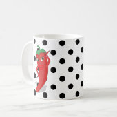 Red Hot Pepper Diva Black Polka Dots Tasse (Vorderseite Links)