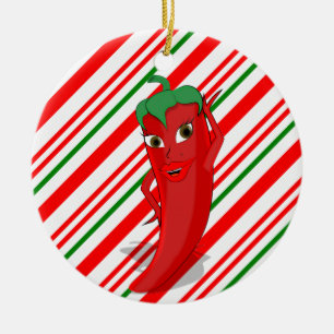 Red Hot Pepper Diva Candy Cane Keramik Ornament