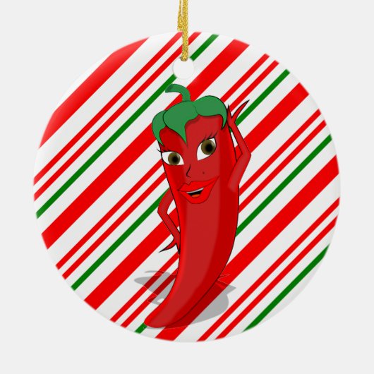 Red Hot Pepper Diva Candy Cane Keramik Ornament (Hinten)