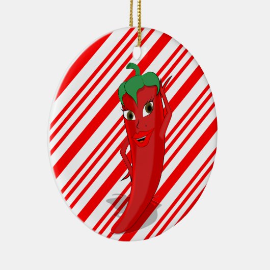 Red Hot Pepper Diva Candy Cane Keramik Ornament (Rechts)