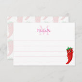 Red Hot Pepper Diva Cute Custom Lined Monogram Mitteilungskarte (Vorne/Hinten)