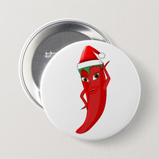 Red Hot Pepper Diva mit Santas-Hut Button (Vorne & Hinten)