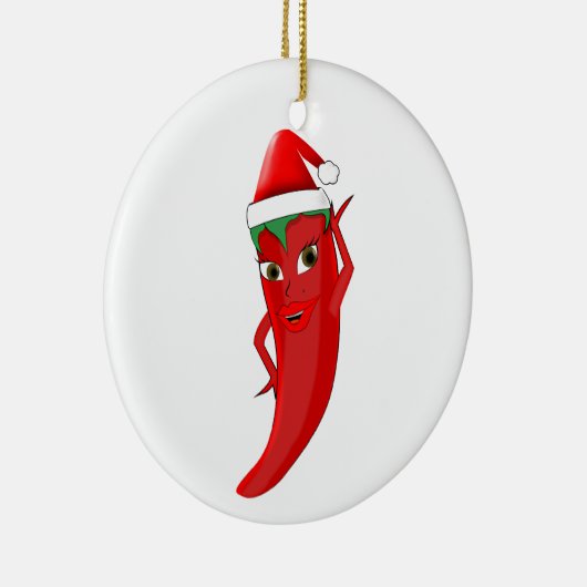 Red Hot Pepper Diva mit Santas-Hut Keramik Ornament (Rechts)