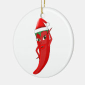 Red Hot Pepper Diva mit Santas-Hut Keramik Ornament (Links)