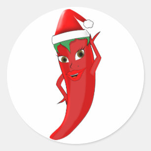 Red Hot Pepper Diva mit Santas-Hut Runder Aufkleber