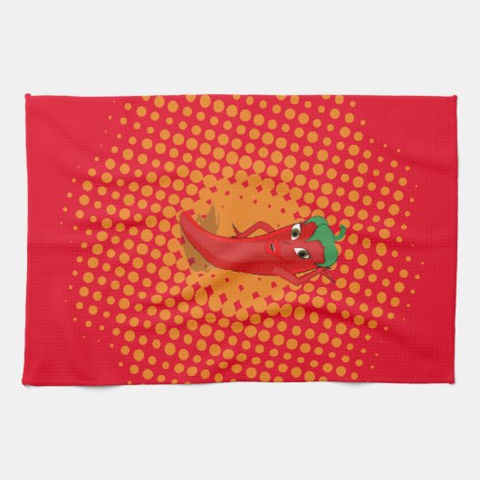 Red Hot Pepper Diva Orange Dots Geschirrtuch (Horizontal)