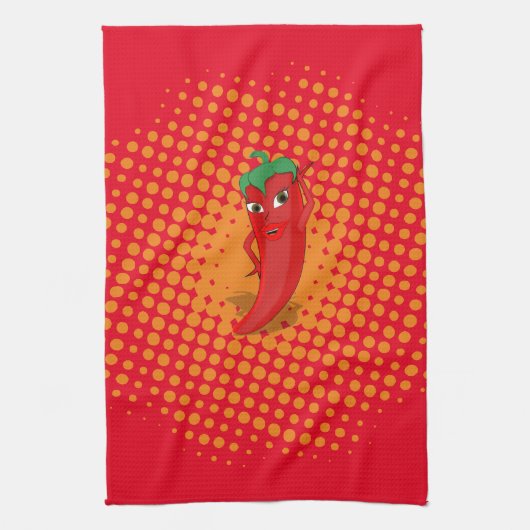 Red Hot Pepper Diva Orange Dots Geschirrtuch (Vertikal)