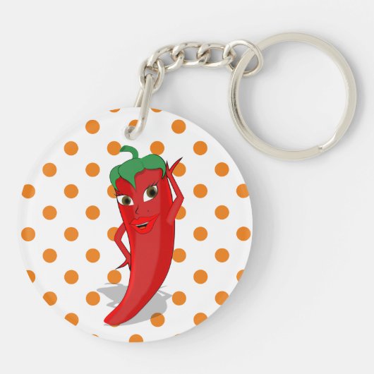 Red Hot Pepper Diva Orange Polka Dot Muster Schlüsselanhänger (Rückseite)