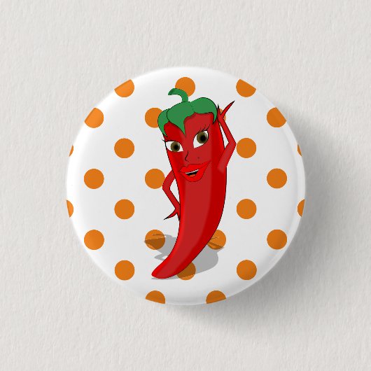 Red Hot Pepper Diva Orange Polka Dots Button (Vorderseite)