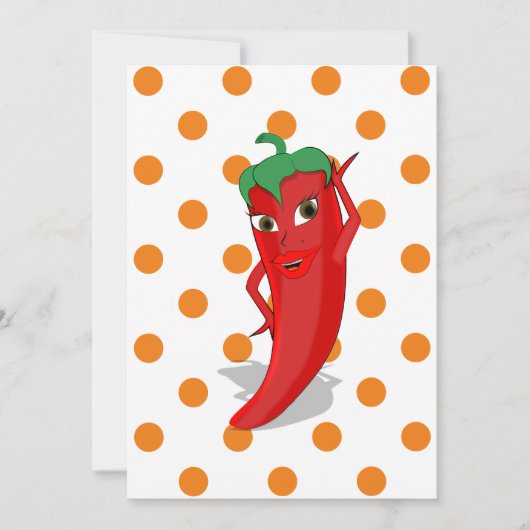 Red Hot Pepper Diva Orange Polka Dots Button Invi Einladung (Vorderseite)