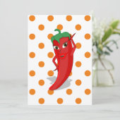 Red Hot Pepper Diva Orange Polka Dots Button Invi Einladung (Stehend Vorderseite)