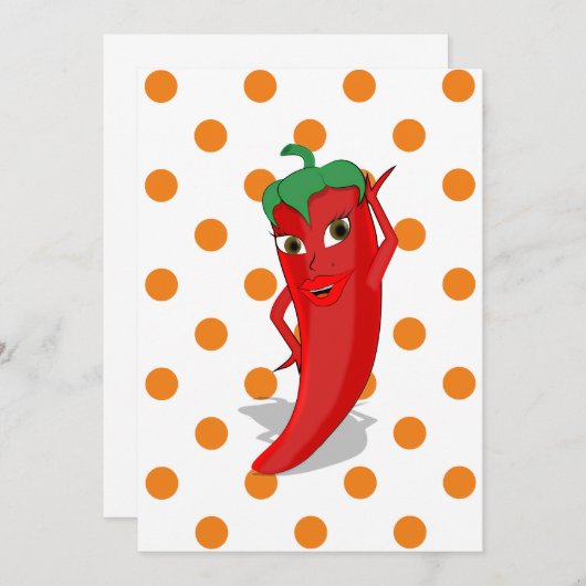 Red Hot Pepper Diva Orange Polka Dots Button Invi Einladung (Vorne/Hinten)