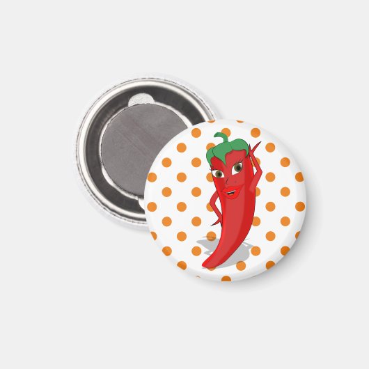Red Hot Pepper Diva Orange Polka Dots Magnet (Vorderseite/Rückseite)