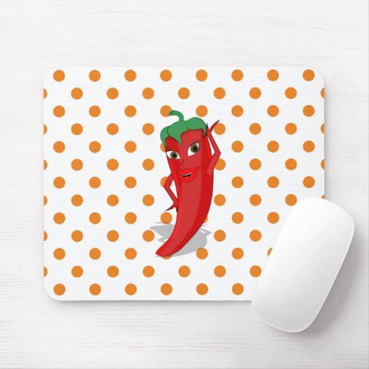 Red Hot Pepper Diva Orange Polka Dots Mouse Pad Mousepad (Mit Mouse)