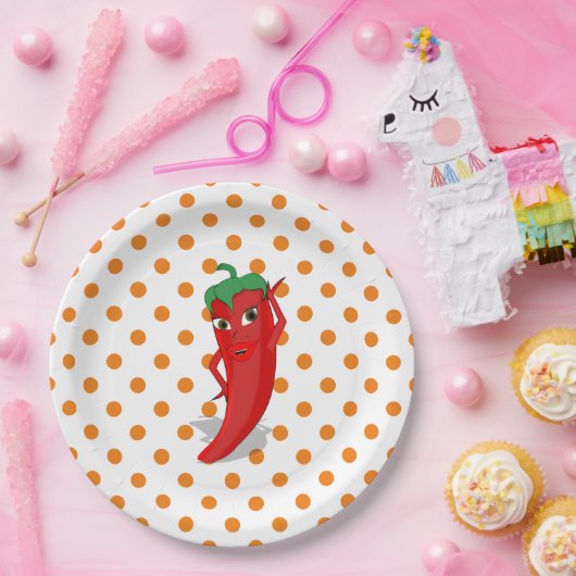 Red Hot Pepper Diva Orange Polka Dots Pappteller (Party)