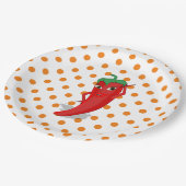 Red Hot Pepper Diva Orange Polka Dots Pappteller (Schrägansicht)
