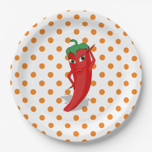 Red Hot Pepper Diva Orange Polka Dots Pappteller
