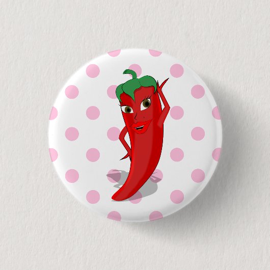 Red Hot Pepper Diva Pink Polka Dots Button (Vorderseite)