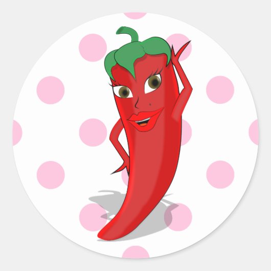 Red Hot Pepper Diva Pink Polka Dots Runder Aufkleber (Vorderseite)