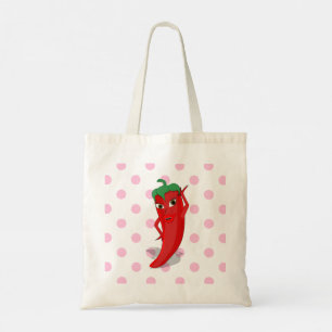 Red Hot Pepper Diva Pink Polka Dots Tragetasche