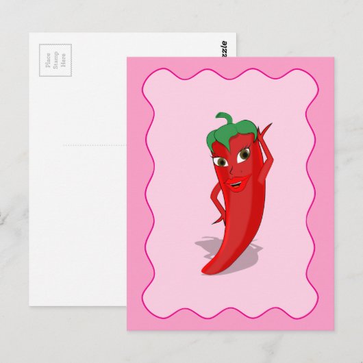 Red Hot Pepper Diva Pink Wavy Border Postkarte (Vorne/Hinten)