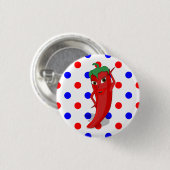 Red Hot Pepper Diva Red Blue Polka Dots Button (Vorne & Hinten)
