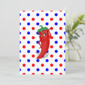 Red Hot Pepper Diva Red Blue Polka Dots Einladung (Stehend Vorderseite)
