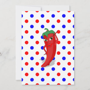 Red Hot Pepper Diva Red Blue Polka Dots Einladung
