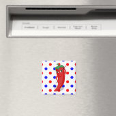 Red Hot Pepper Diva Red Blue Polka Dots Magnet (In Situ (Geschirrspüler))