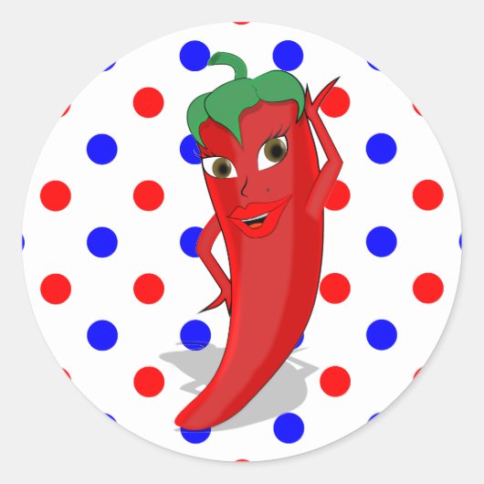 Red Hot Pepper Diva Red Blue Polka Dots Runder Aufkleber (Vorderseite)