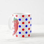 Red Hot Pepper Diva Red Blue Polka Dots Tasse Kaff (Vorderseite Links)