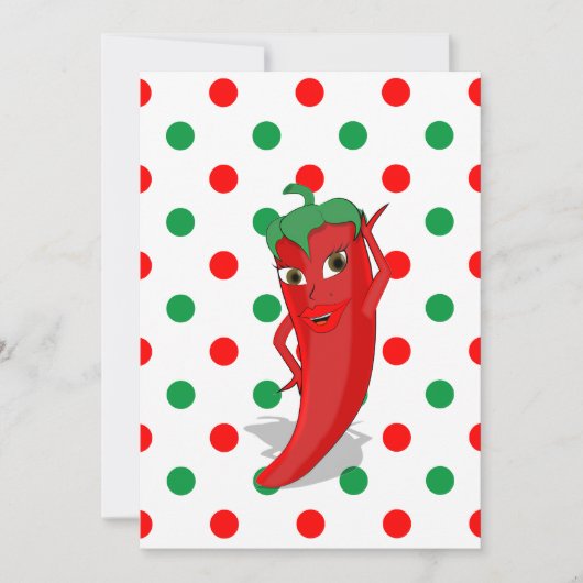 Red Hot Pepper Diva Red Green Polka Dots Invitati Einladung (Vorderseite)