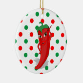 Red Hot Pepper Diva Red Green Polka Dots Keramik Ornament (Rechts)