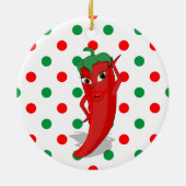 Red Hot Pepper Diva Red Green Polka Dots Keramik Ornament (Hinten)